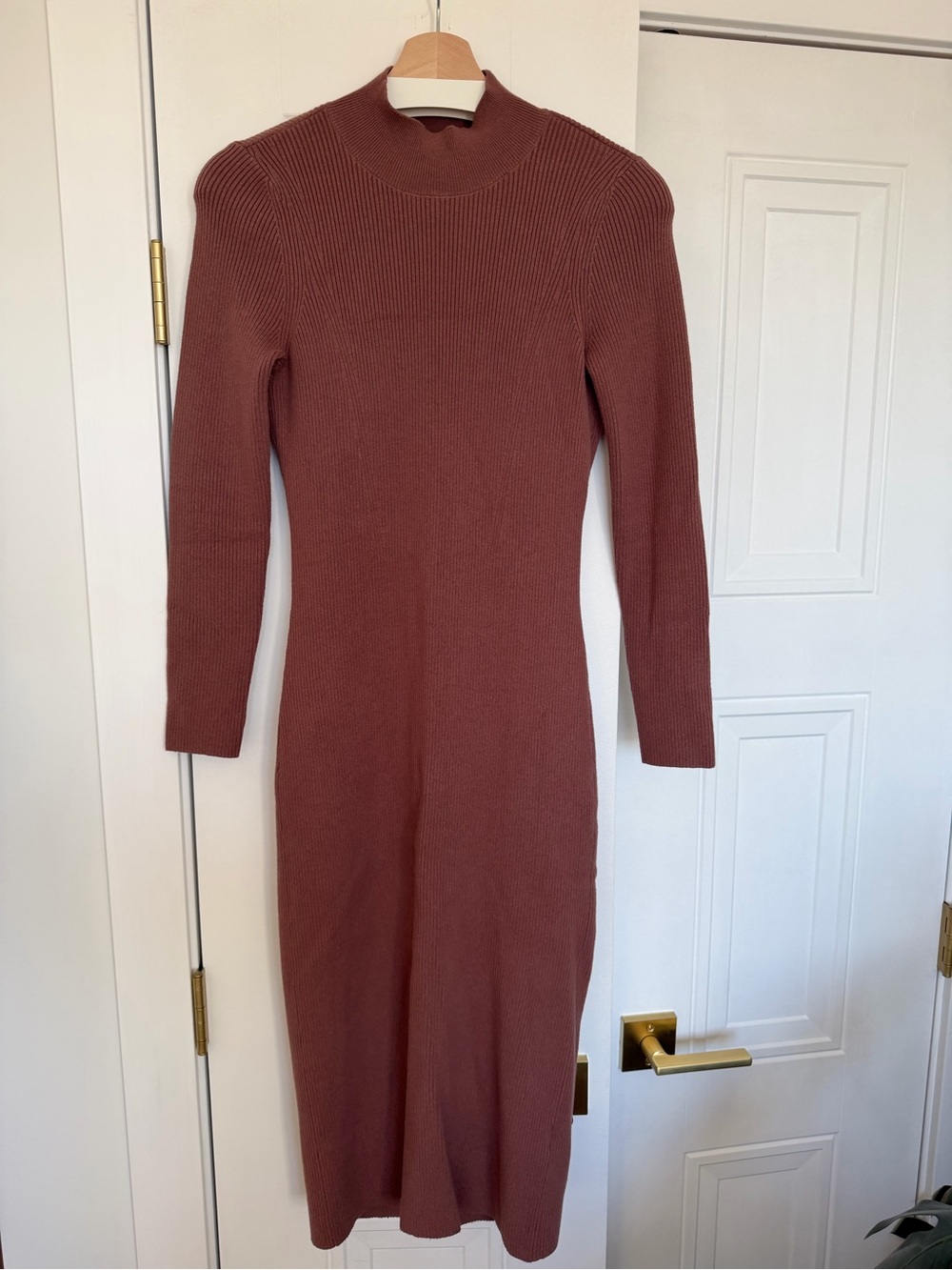 A&F Ribbed Long Sleeve Midi Dress with Back Cutout